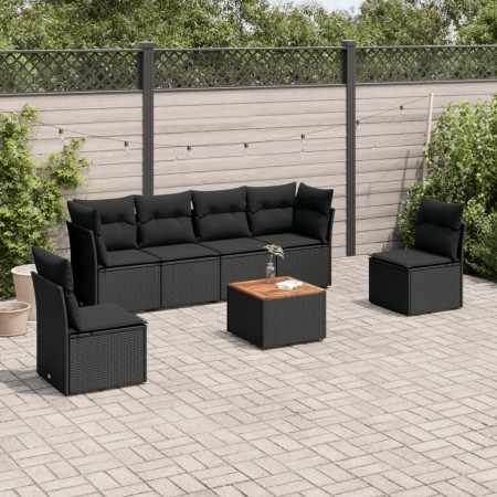 Set Divani da Giardino con Cuscini 7pz Nero Polyrattan