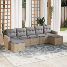 Set Divani da Giardino 7 pz con Cuscini Beige in Polyrattan