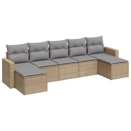 Set Divani da Giardino 7 pz con Cuscini Beige in Polyrattan