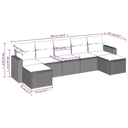 Set Divani da Giardino 7 pz con Cuscini Beige in Polyrattan