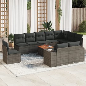 Set Divani da Giardino 11 pz con Cuscini in Polyrattan Grigio