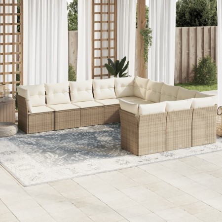 Set Divani da Giardino 11 pz con Cuscini Beige in Polyrattan