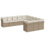 Set Divani da Giardino 11 pz con Cuscini Beige in Polyrattan