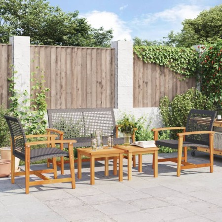 Set Salotto da Giardino 5 pz Nero in Polyrattan e Legno Acacia