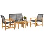 Set Salotto da Giardino 5 pz Nero in Polyrattan e Legno Acacia