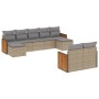 Set Divano da Giardino 9 pz con Cuscini Beige in Polyrattan