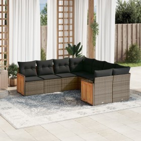 Set Divano da Giardino 8 pz con Cuscini Grigio in Polyrattan