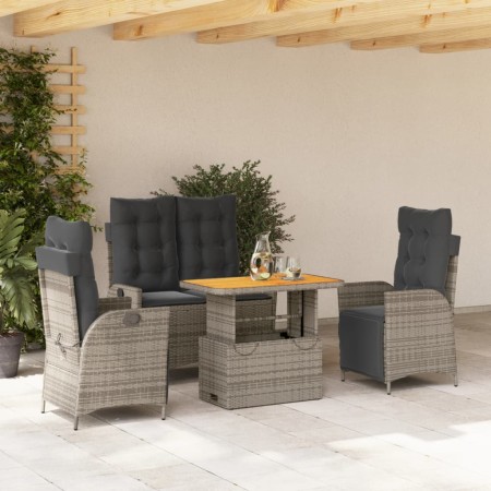 Set da Pranzo da Giardino 4 pz con Cuscini in Polyrattan Grigio