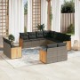 Set Divani da Giardino 11 pz con Cuscini in Polyrattan Grigio