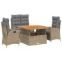 Set da Pranzo da Giardino 4 pz con Cuscini Beige in Polyrattan