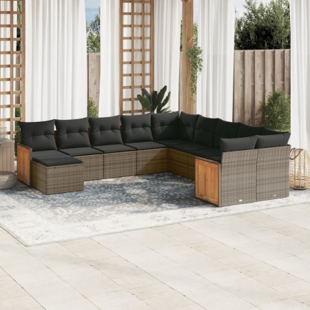 Set Divani da Giardino 11 pz con Cuscini in Polyrattan Grigio