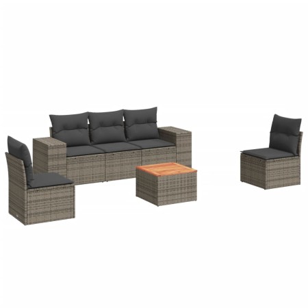 Set Divano da Giardino 6 pz con Cuscini Grigio in Polyrattan