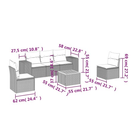 Set Divano da Giardino 6 pz con Cuscini Grigio in Polyrattan