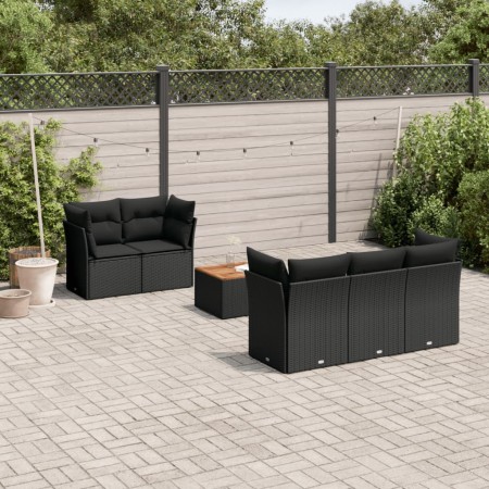 Set Divano da Giardino 6 pz con Cuscini Nero in Polyrattan