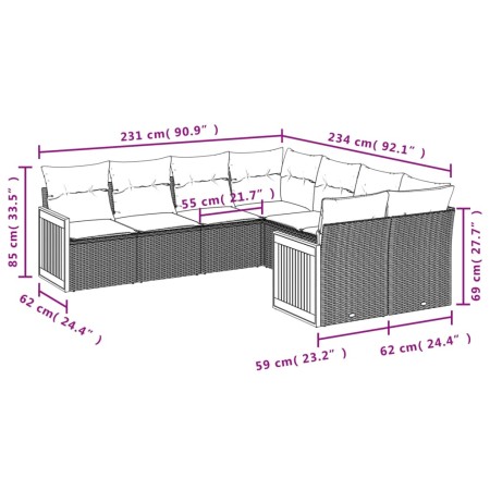 Set Divano da Giardino 8 pz con Cuscini Beige in Polyrattan