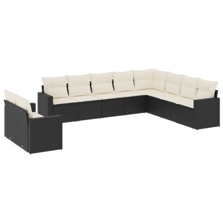 Set Divani da Giardino 10pz con Cuscini in Polyrattan Nero