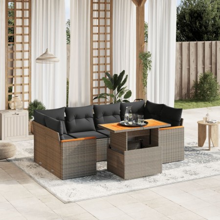 Set Divani da Giardino 7 pz con Cuscini Grigio in Polyrattan