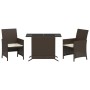 Set Bistrò 3 pz con Cuscini Marrone in Polyrattan