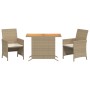 Set da Bistrò 3 pz con Cuscini Beige in Polyrattan