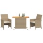 Set da Bistrò 3 pz con Cuscini Beige in Polyrattan