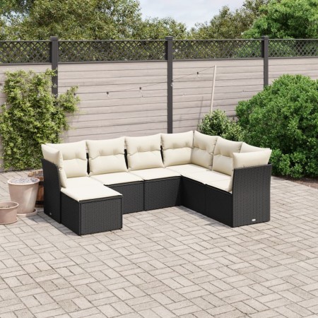 Set Divani da Giardino con Cuscini 7pz Nero Polyrattan