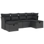 Set Divano da Giardino 6 pz con Cuscini Nero in Polyrattan