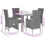 Set da Pranzo da Giardino 5 pz con Cuscini Beige in Polyrattan