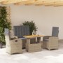 Set da Pranzo da Giardino 4 pz con Cuscini Beige in Polyrattan