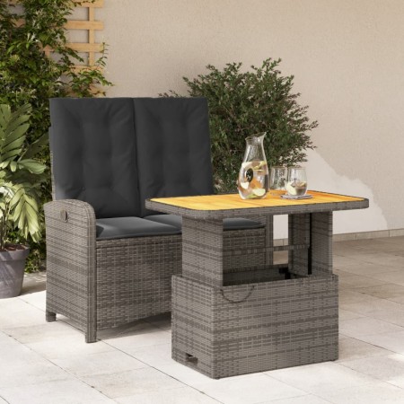 Set da Pranzo da Giardino 2 pz con Cuscini in Polyrattan Grigio