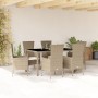 Set da Pranzo da Giardino 7 pz con Cuscini Beige in Polyrattan