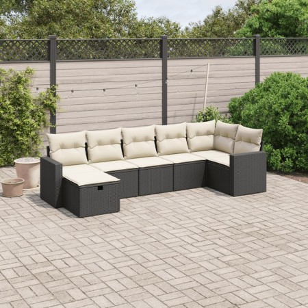 Set Divani da Giardino con Cuscini 7pz Nero Polyrattan