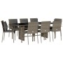 Set da Pranzo da Giardino 9 pz con Cuscini in Polyrattan Grigio