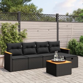 Set Divano da Giardino 6 pz con Cuscini Nero in Polyrattan