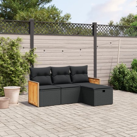 Set Divani da Giardino 4 pz con Cuscini Nero in Polyrattan