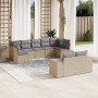 Set Divano da Giardino 9 pz con Cuscini Beige in Polyrattan