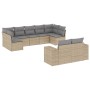 Set Divano da Giardino 9 pz con Cuscini Beige in Polyrattan