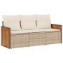 Set Divano da Giardino 3 pz con Cuscini Beige in Polyrattan