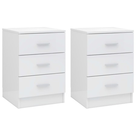 Comodini 2pz Bianco Lucido 38x35x56 cm in Legno Multistrato