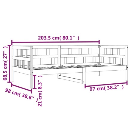 Dormeuse Marrone Cera 90x200 cm in Legno Massello di Pino