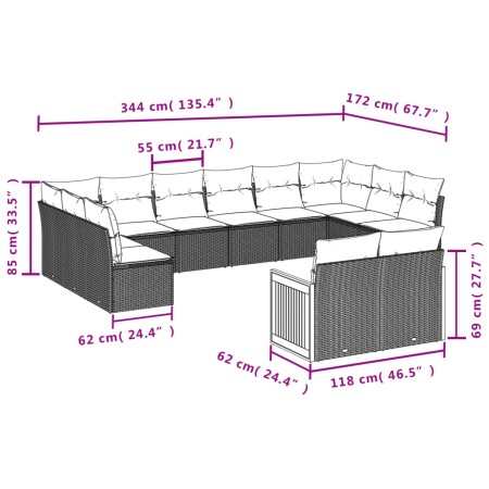 Set Divani da Giardino 12 pz con Cuscini Grigio in Polyrattan