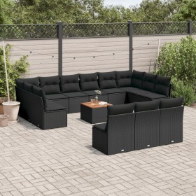 Set Divani da Giardino 14pz con Cuscini in Polyrattan Nero