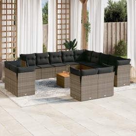 Set Divani da Giardino 14pz con Cuscini in Polyrattan Grigio