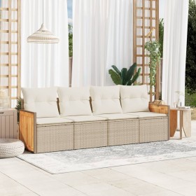 Set Divano da Giardino 4 pz con Cuscini Beige in Polyrattan