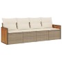 Set Divano da Giardino 4 pz con Cuscini Beige in Polyrattan