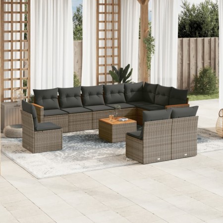 Set Divani da Giardino 11 pz con Cuscini in Polyrattan Grigio