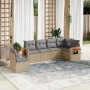 Set Divano da Giardino 6 pz con Cuscini Beige in Polyrattan