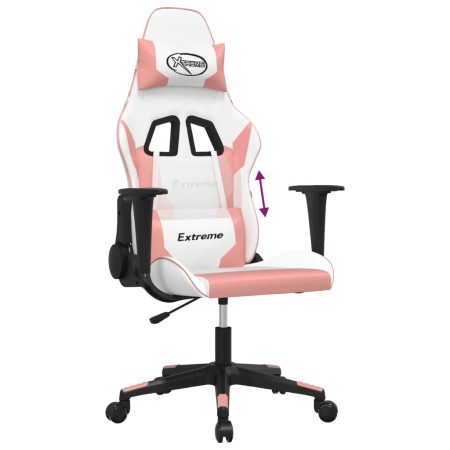 Sedia da Gaming Massaggiante Bianco e Rosa in Similpelle