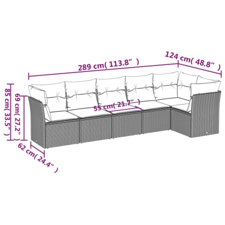 Set Divano da Giardino 6 pz con Cuscini Grigio in Polyrattan