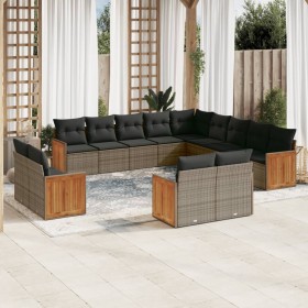 Set Divani da Giardino 13 pz con Cuscini Grigio in Polyrattan