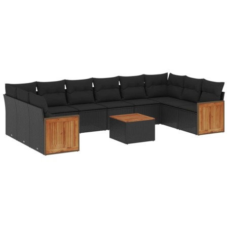 Set Divani da Giardino 11 pz con Cuscini in Polyrattan Nero